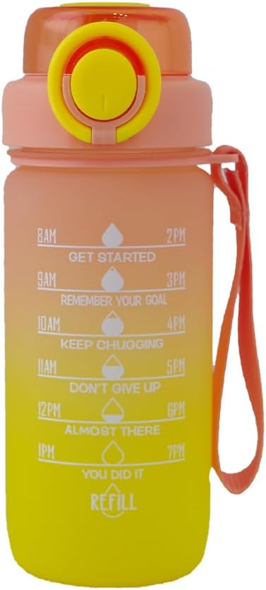 ZZT 20 oz Water Bottles with Time Marker to Drink and Straw, Motivational Words Water Bottle, Leakproof,Sports Water Bottle for Gym and Outdoor Activity (Yellow)