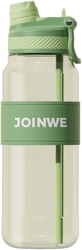 ZZT 34 oz Plastic Water Bottles, Sports Water Bottle With Straw, Leakproof,Double Drinking，Sports Water Bottle for Indoor and Outdoor Activity ﻿ (Green)