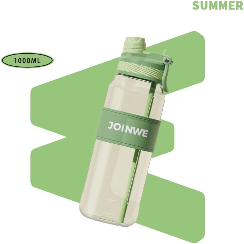 ZZT 34 oz Plastic Water Bottles, Sports Water Bottle With Straw, Leakproof,Double Drinking，Sports Water Bottle for Indoor and Outdoor Activity ﻿ (Green)