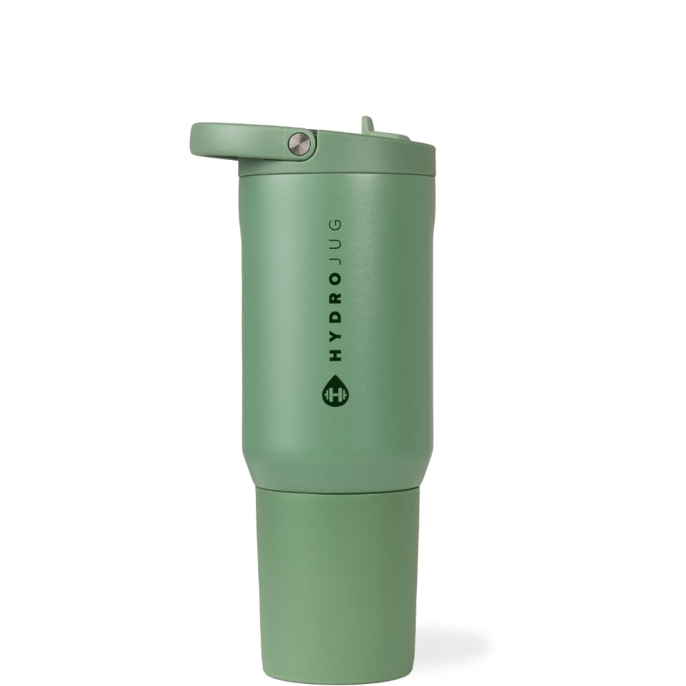 HydroJug Sport - Stainless Steel Tumbler with Straw, Vacuum Insulated, 32oz Leakproof Water Bottle, Ergonomic Design, Reusable, Dishwasher Safe, Rubber Base, Durable for Gym or Outdoors, Pink Sugar