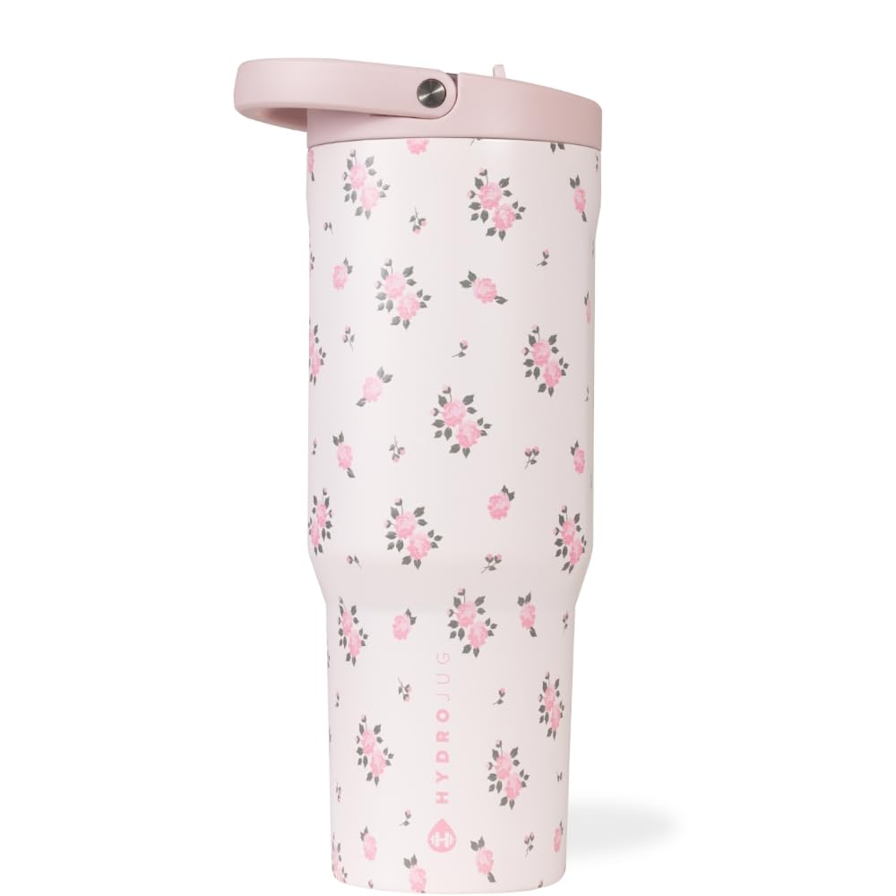 HydroJug Sport - Stainless Steel Tumbler with Straw, Vacuum Insulated, 32oz Leakproof Water Bottle, Ergonomic Design, Reusable, Dishwasher Safe, Rubber Base, Durable for Gym or Outdoors, Pink Sugar