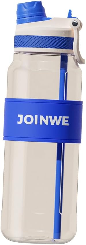 ZZT 34 oz Plastic Water Bottles, Sports Water Bottle With Straw, Leakproof,Double Drinking，Sports Water Bottle for Indoor and Outdoor Activity ﻿ (Blue)