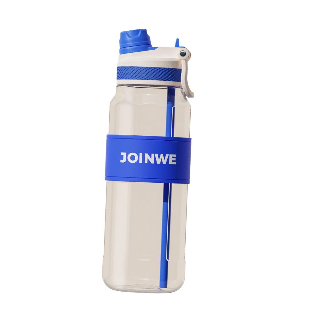 ZZT 34 oz Plastic Water Bottles, Sports Water Bottle With Straw, Leakproof,Double Drinking，Sports Water Bottle for Indoor and Outdoor Activity ﻿ (Blue)