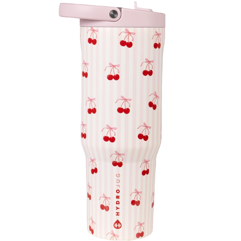 HydroJug Sport - Stainless Steel Tumbler with Straw, Vacuum Insulated, 32oz Leakproof Water Bottle, Ergonomic Design, Reusable, Dishwasher Safe, Rubber Base, Durable for Gym or Outdoors, Pink Sugar