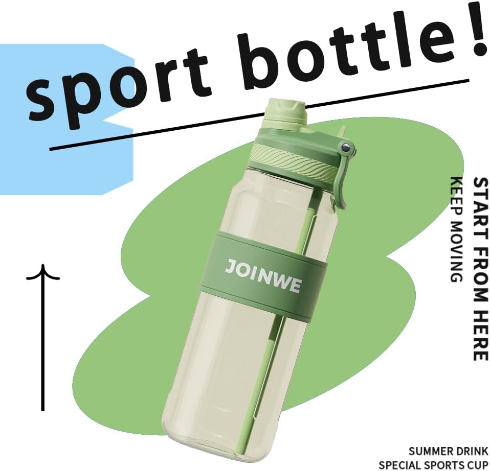 ZZT 34 oz Plastic Water Bottles, Sports Water Bottle With Straw, Leakproof,Double Drinking，Sports Water Bottle for Indoor and Outdoor Activity ﻿ (Green)