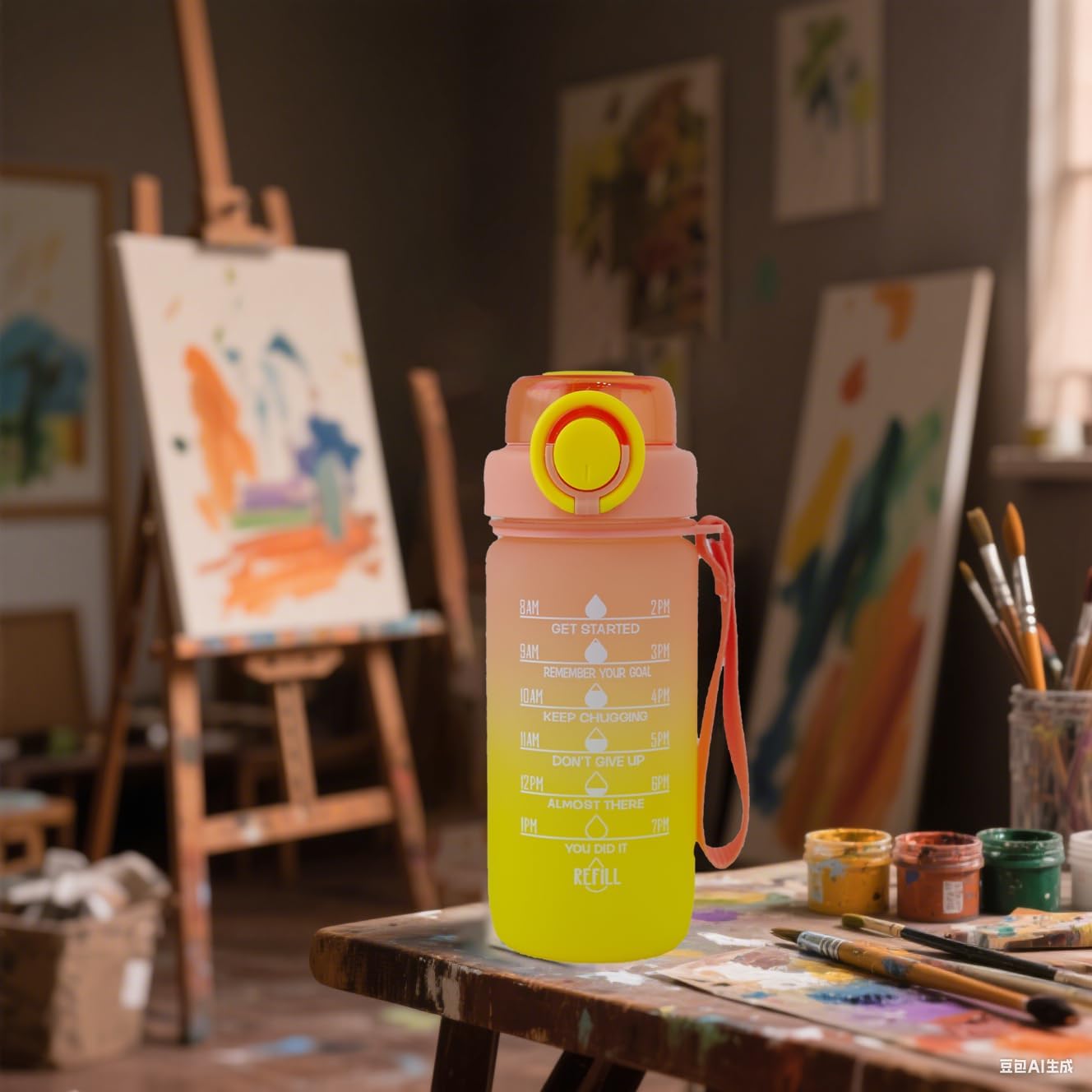 ZZT 20 oz Water Bottles with Time Marker to Drink and Straw, Motivational Words Water Bottle, Leakproof,Sports Water Bottle for Gym and Outdoor Activity (Yellow)