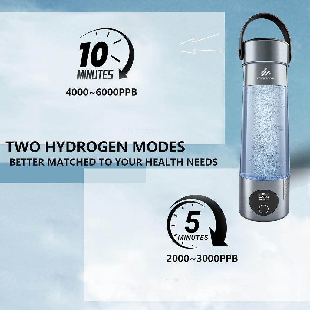 KOOMTOOM 500ML Hydrogen Water Bottle,2025 Portable Hydrogen Generator with Handle,SPE & PEM Technology,6000 PPB Concentration,17OZ Hydrogen Water Generator Healthy Gift for Lover,Family - Dark Grey
