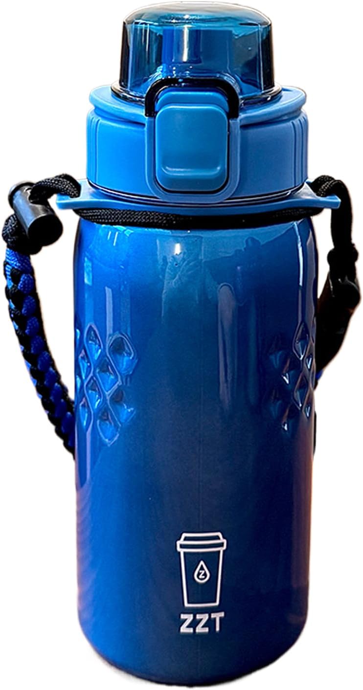 ZZT 25 oz Water Bottle with Spout & Adjustable Paracord Handle,Wide Mouth Water Jug with Leak Proof,Tritan, BPA Free for Gym Fitness & Outdoor (Blue)
