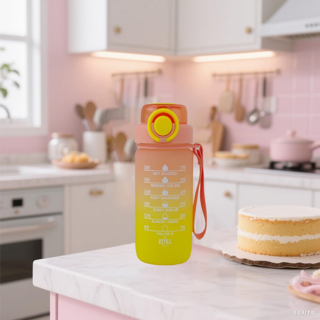 ZZT 20 oz Water Bottles with Time Marker to Drink and Straw, Motivational Words Water Bottle, Leakproof,Sports Water Bottle for Gym and Outdoor Activity (Yellow)