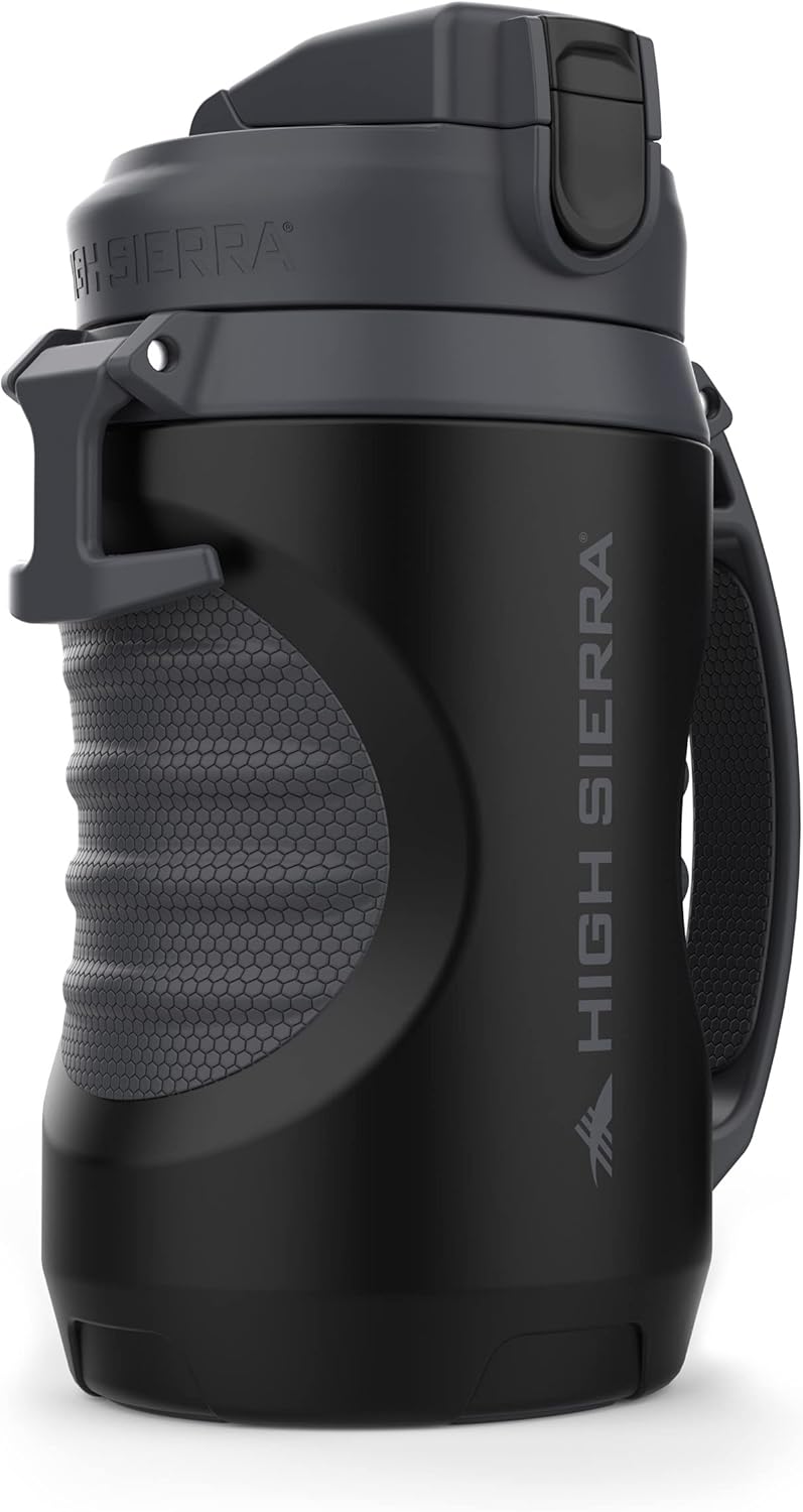High Sierra 64 ounce Insulated Water Bottle – 64 oz Water Jug, Double Wall Insulation, Leakproof Flip-Top Lid, Silicone Spout, BPA-Free Half Gallon Bottle for Gym, Hiking, Outdoors with Fence Anchor