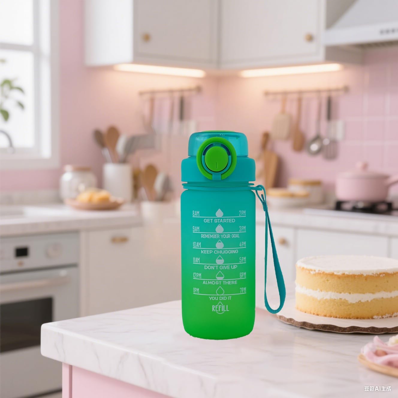 ZZT 20 oz Water Bottles with Time Marker to Drink and Straw, Motivational Words Water Bottle, Leakproof,Sports Water Bottle for Gym and Outdoor Activity (Green)