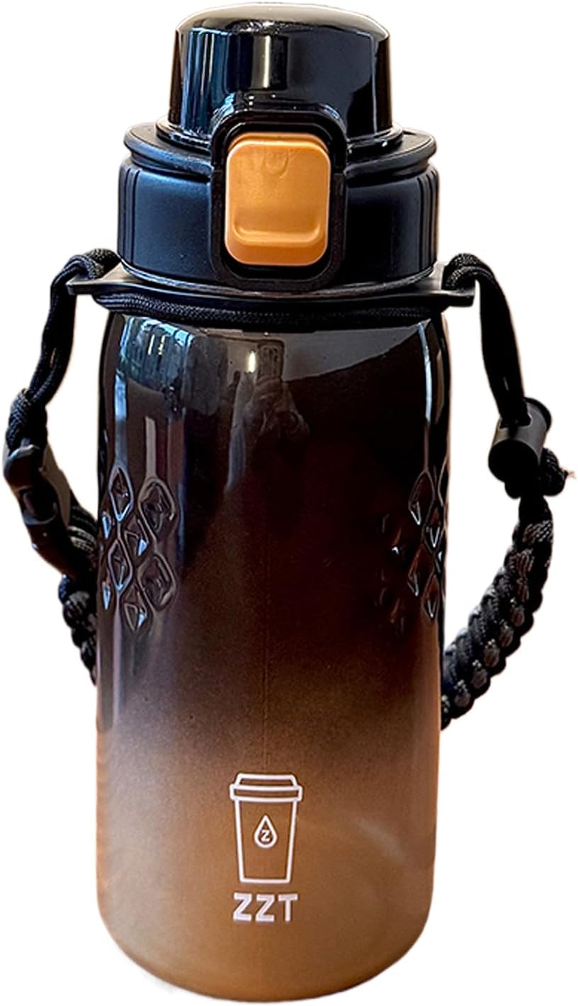 ZZT 25 oz Water Bottle with Spout & Adjustable Paracord Handle,Wide Mouth Water Jug with Leak Proof,Tritan, BPA Free for Gym Fitness & Outdoor (Black Gold)
