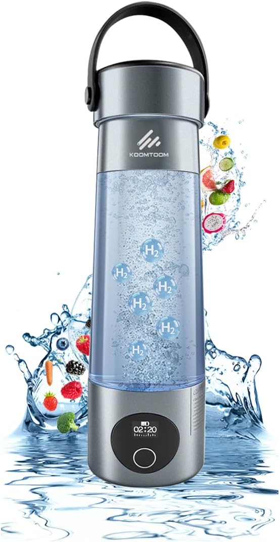 KOOMTOOM 500ML Hydrogen Water Bottle,2025 Portable Hydrogen Generator with Handle,SPE & PEM Technology,6000 PPB Concentration,17OZ Hydrogen Water Generator Healthy Gift for Lover,Family - Dark Grey