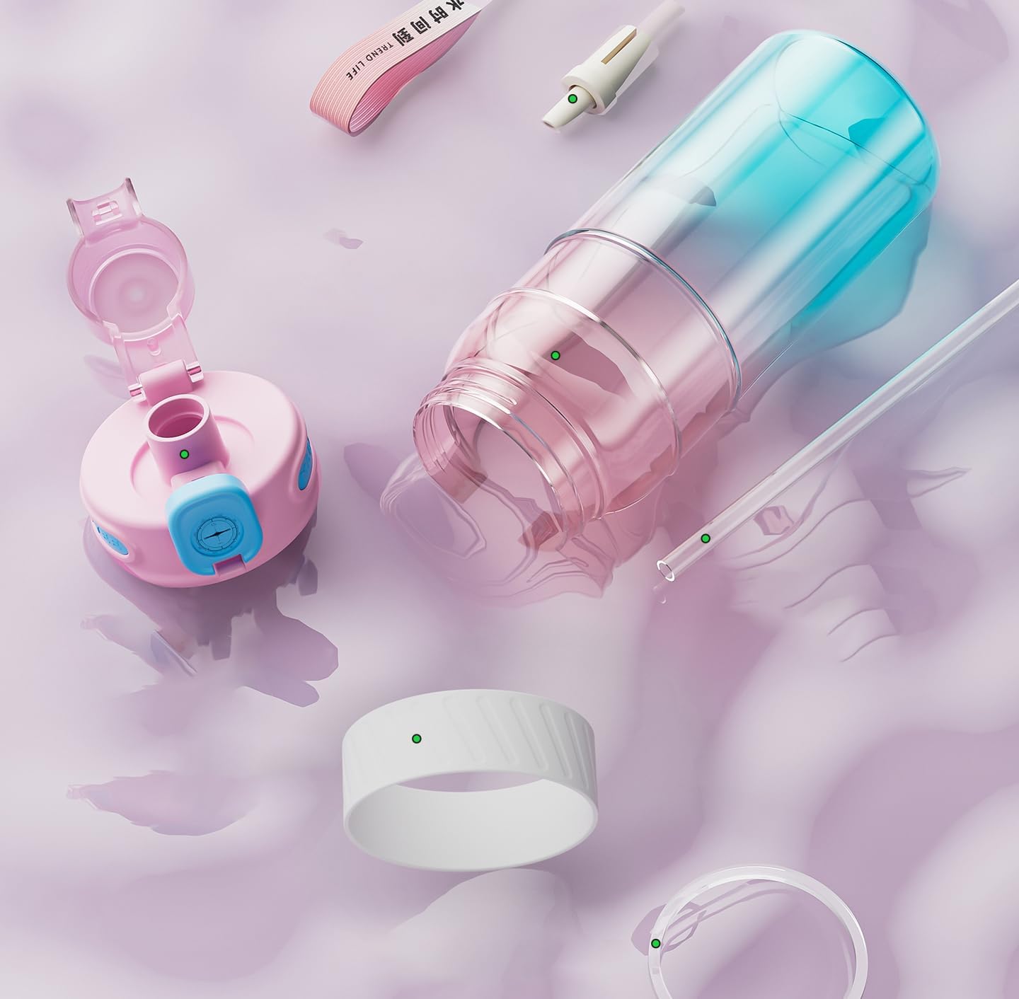 ZZT 34 oz Plastic Water Bottles, Sports Water Bottle With compass,Leakproof,Double Drinking,Sports Water Bottle for Indoor and Outdoor Activity ﻿ (Pink)