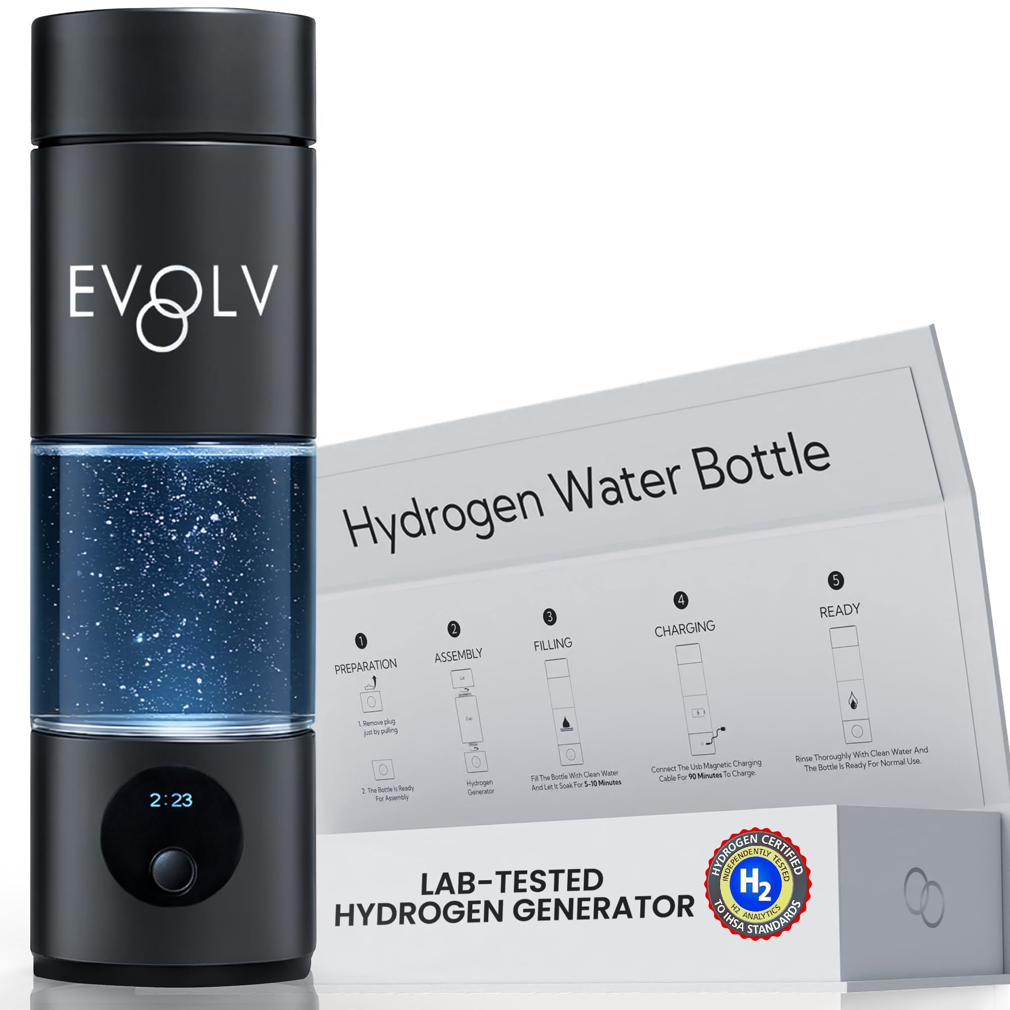 EVOLV Hydrogen Water Bottle Generator – SPE & PEM Water Ionizer 5.4PPM, Highest H2 Concentration – Portable 8oz Hydrogenated Water Bottle – Leak-Proof Hydrogen Water Machine, Easy to Use – Turquoise