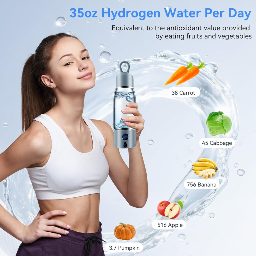 Hydrogen Water Bottle with Three Modes Produces 5000 PPB of Hydrogen Water in 8 Minutes,Made of Aluminium and Glass,with Colorful Light,Rechargeable for Travelling,Office,Home