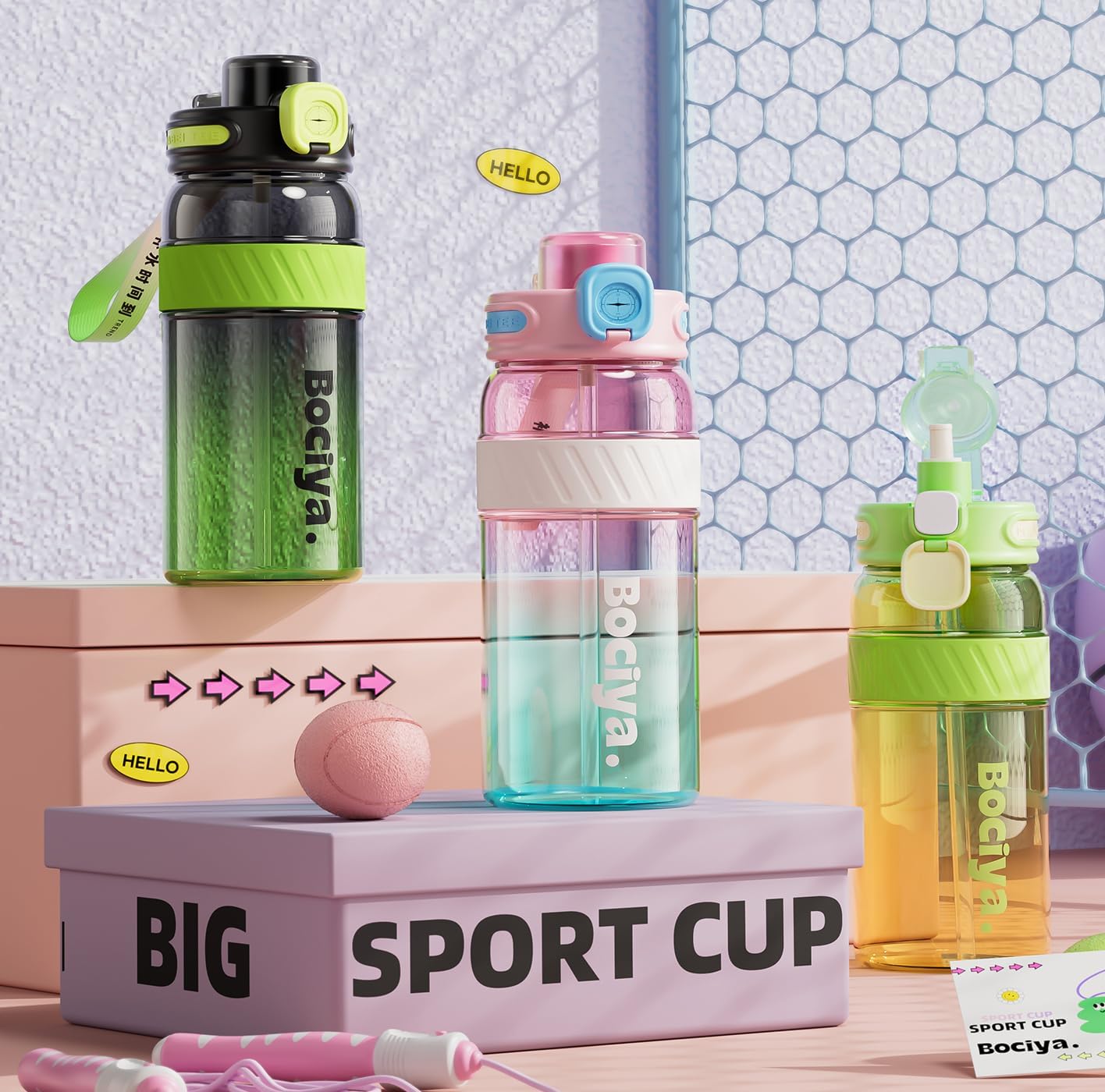 ZZT 34 oz Plastic Water Bottles, Sports Water Bottle With compass,Leakproof,Double Drinking,Sports Water Bottle for Indoor and Outdoor Activity ﻿ (Pink)