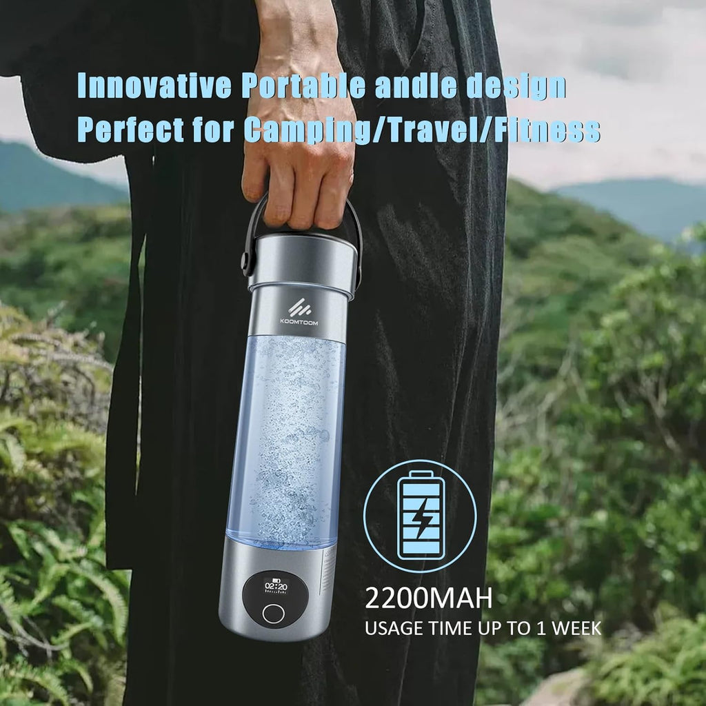 KOOMTOOM 500ML Hydrogen Water Bottle,2025 Portable Hydrogen Generator with Handle,SPE & PEM Technology,6000 PPB Concentration,17OZ Hydrogen Water Generator Healthy Gift for Lover,Family - Dark Grey