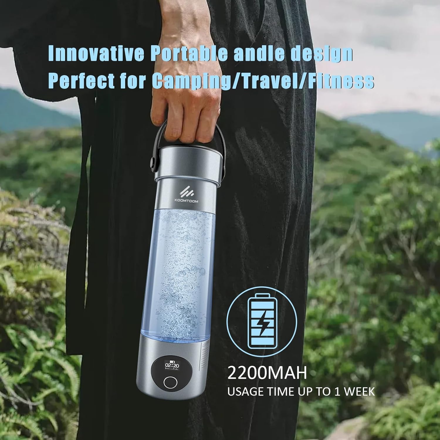 KOOMTOOM 500ML Hydrogen Water Bottle,2025 Portable Hydrogen Generator with Handle,SPE & PEM Technology,6000 PPB Concentration,17OZ Hydrogen Water Generator Healthy Gift for Lover,Family - Dark Grey