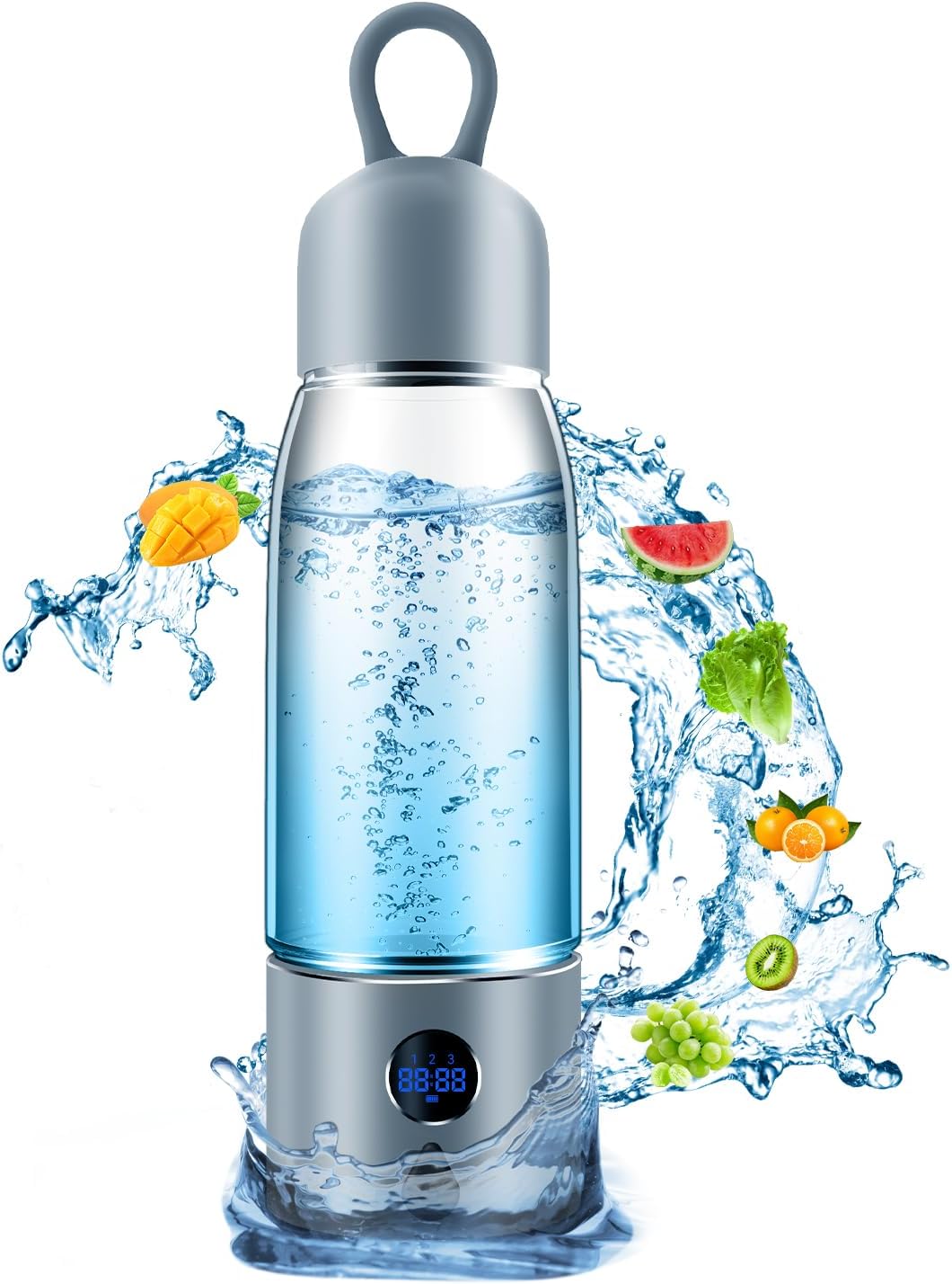 Hydrogen Water Bottle with Three Modes Produces 5000 PPB of Hydrogen Water in 8 Minutes,Made of Aluminium and Glass,with Colorful Light,Rechargeable for Travelling,Office,Home