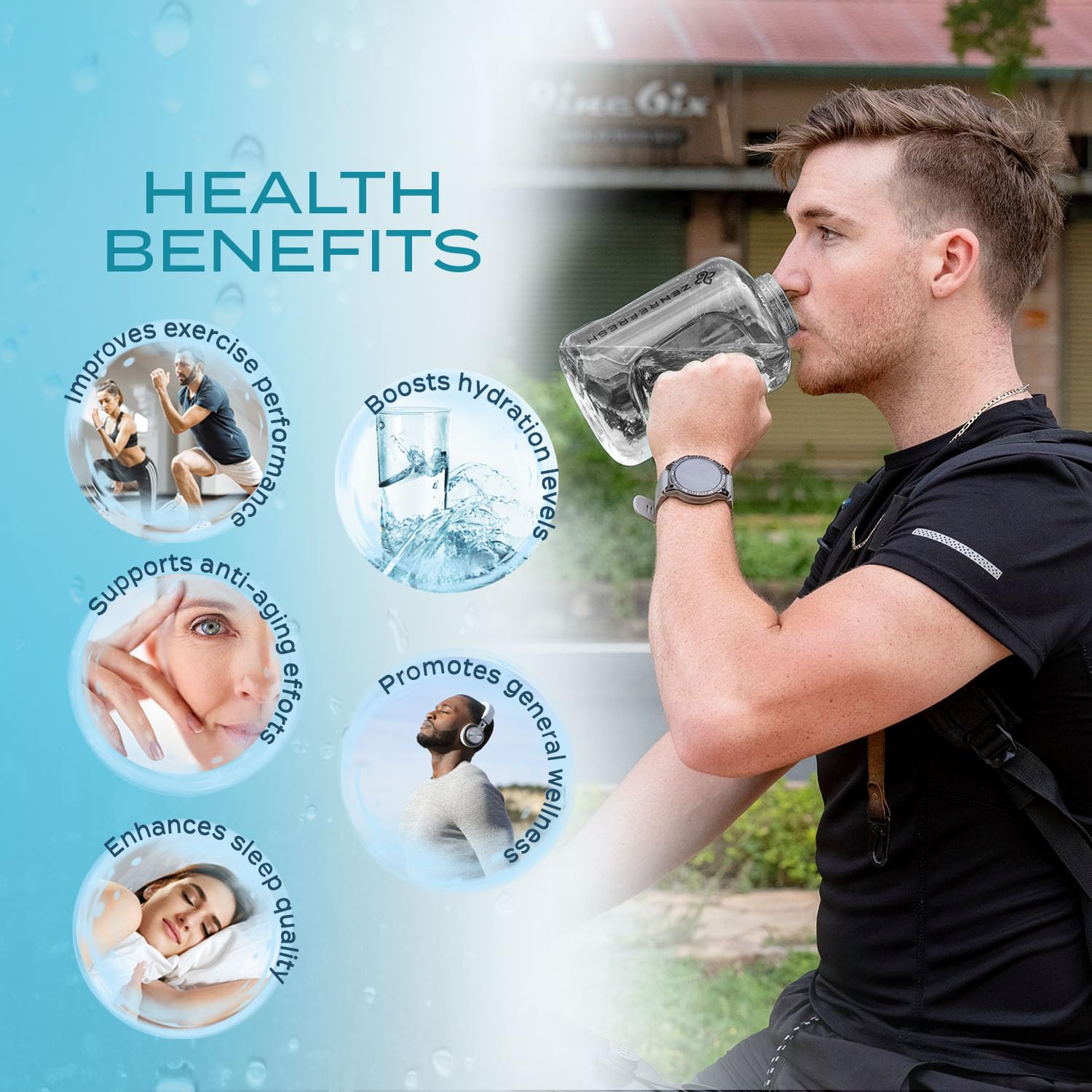 50 Oz Hydrogen Water Bottle, 2025 New SPE/PEM Technology, Large Gym Hydrogen Bottles, Travel Hydrogen Water Bottle Generator With Straw & Additional Cap, USA Brand, Up to 1800 ppb - Black