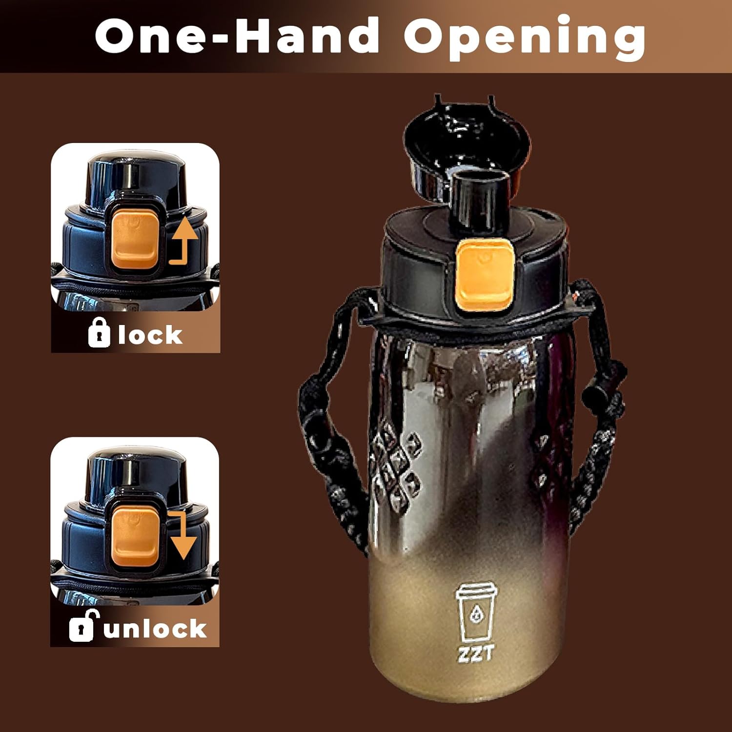 ZZT 25 oz Water Bottle with Spout & Adjustable Paracord Handle,Wide Mouth Water Jug with Leak Proof,Tritan, BPA Free for Gym Fitness & Outdoor (Black Gold)