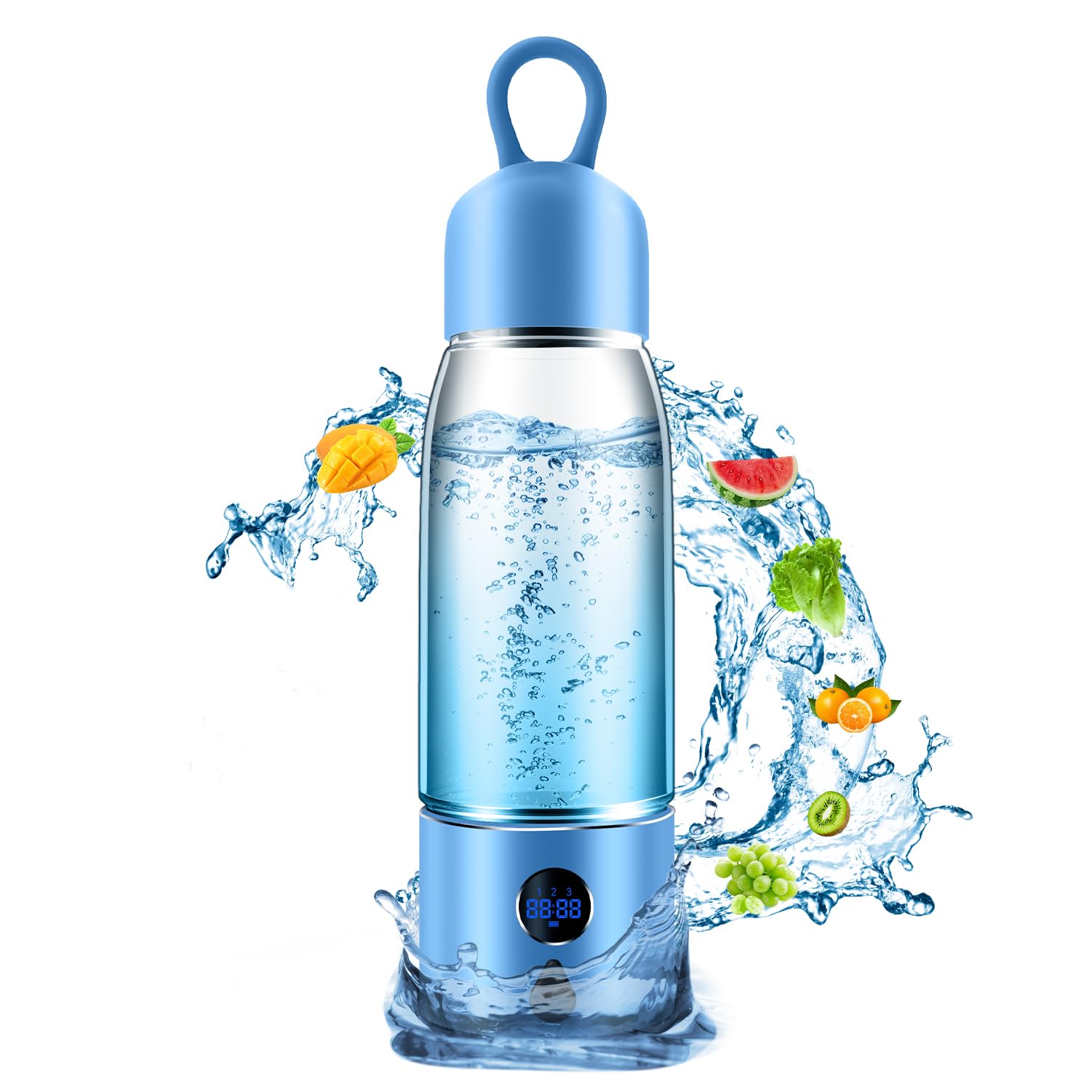 Hydrogen Water Bottle with Three Modes Produces 5000 PPB of Hydrogen Water in 8 Minutes,Made of Aluminium and Glass,with Colorful Light,Rechargeable for Travelling,Office,Home