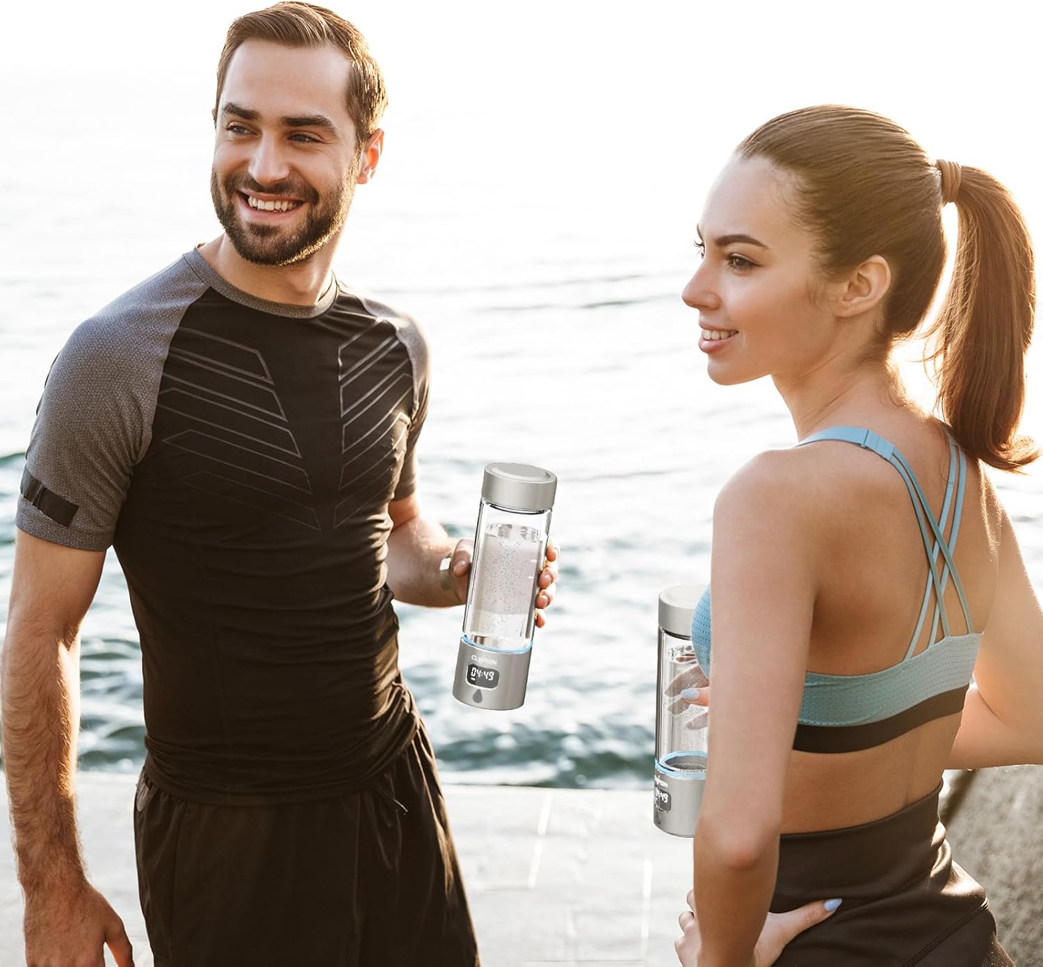 Hydrogen Water Bottle, Portable Glass Hydrogen Water Bottle Generator Machine — SPE/PEM Technology — Athletic Performance & Hydration System — for Gym, Sports, Travel & Outdoor, 11.5Oz (Silver)