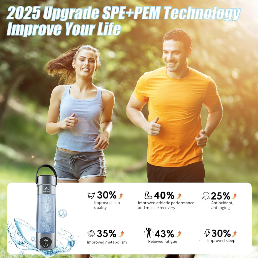 KOOMTOOM 500ML Hydrogen Water Bottle,2025 Portable Hydrogen Generator with Handle,SPE & PEM Technology,6000 PPB Concentration,17OZ Hydrogen Water Generator Healthy Gift for Lover,Family - Dark Grey