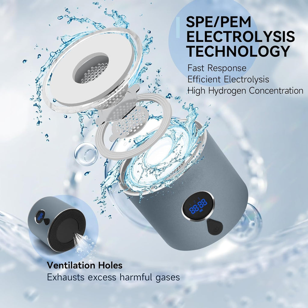 Hydrogen Water Bottle with Three Modes Produces 5000 PPB of Hydrogen Water in 8 Minutes,Made of Aluminium and Glass,with Colorful Light,Rechargeable for Travelling,Office,Home