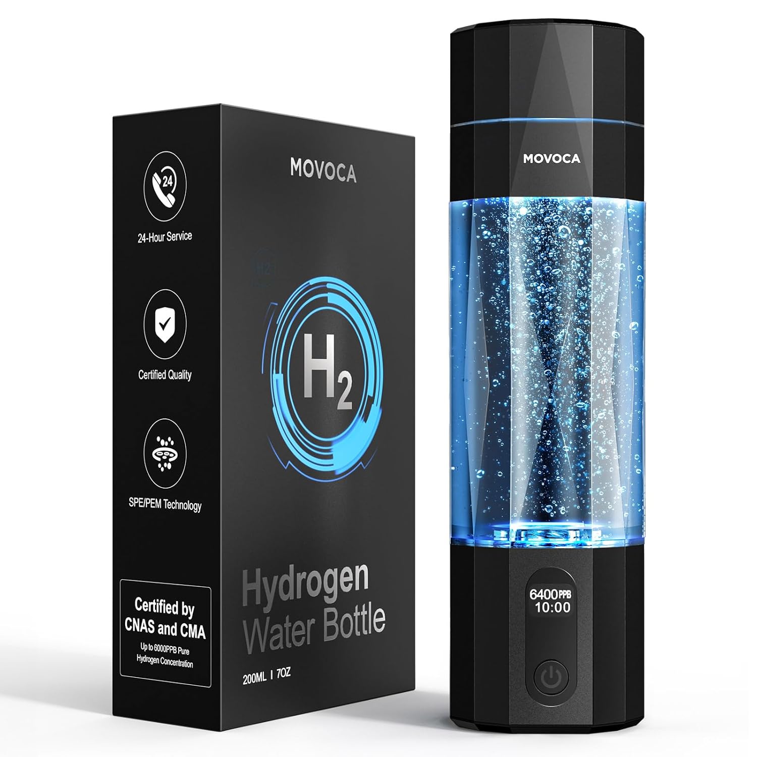 Upgrade Hydrogen Water Bottle, Up to 6400PPB Hydrogen Water Generator -SPE PEM Tech, 7 OZ Food-Grade PC Hydro Water Machine, Gifts for Husband, Wife, Family, Friends, Travel