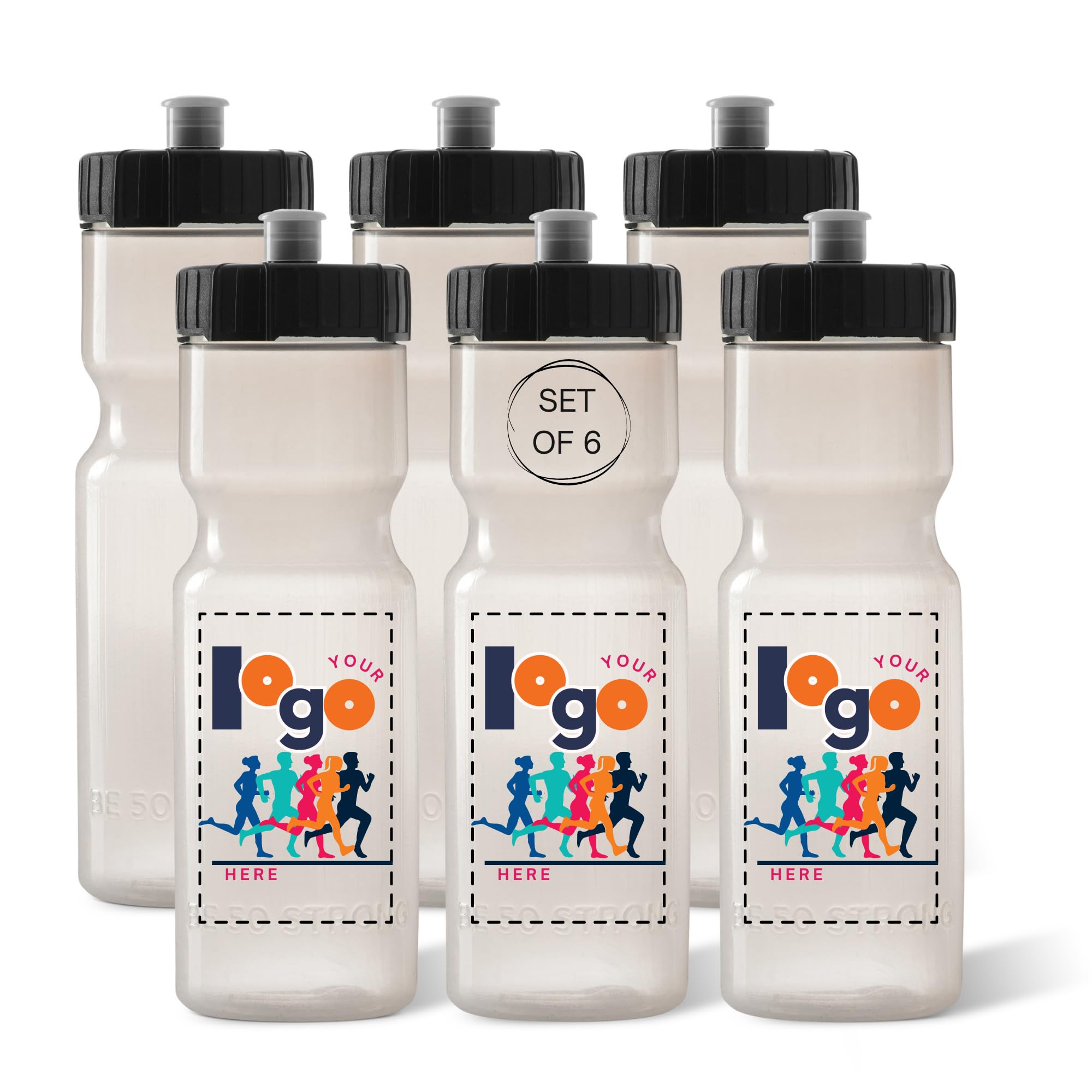 50 Strong Sports Water Bottles – Reusable 22 oz BPA-Free Plastic Bottles with Pull Top Cap – Made in USA – Top Rack Dishwasher Safe – Fits Most Bike Cages Brand