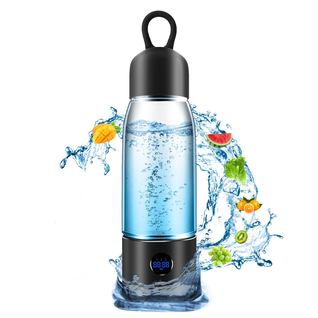 Hydrogen Water Bottle with Three Modes Produces 5000 PPB of Hydrogen Water in 8 Minutes,Made of Aluminium and Glass,with Colorful Light,Rechargeable for Travelling,Office,Home