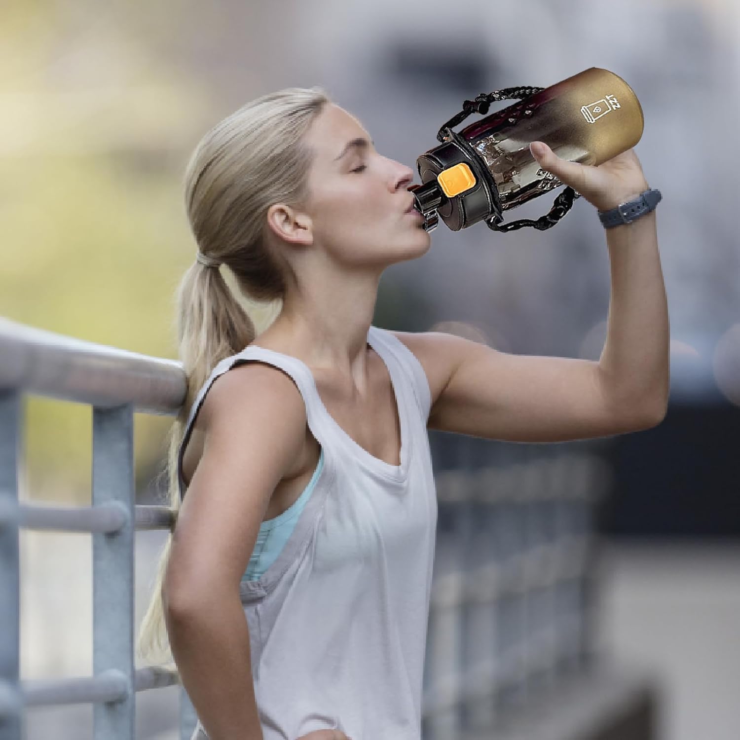 ZZT 25 oz Water Bottle with Spout & Adjustable Paracord Handle,Wide Mouth Water Jug with Leak Proof,Tritan, BPA Free for Gym Fitness & Outdoor (Black Gold)