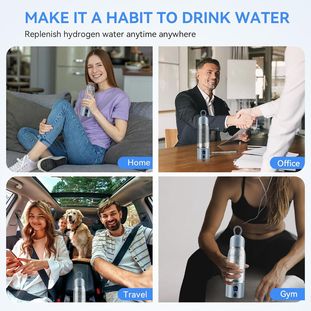 Hydrogen Water Bottle with Three Modes Produces 5000 PPB of Hydrogen Water in 8 Minutes,Made of Aluminium and Glass,with Colorful Light,Rechargeable for Travelling,Office,Home