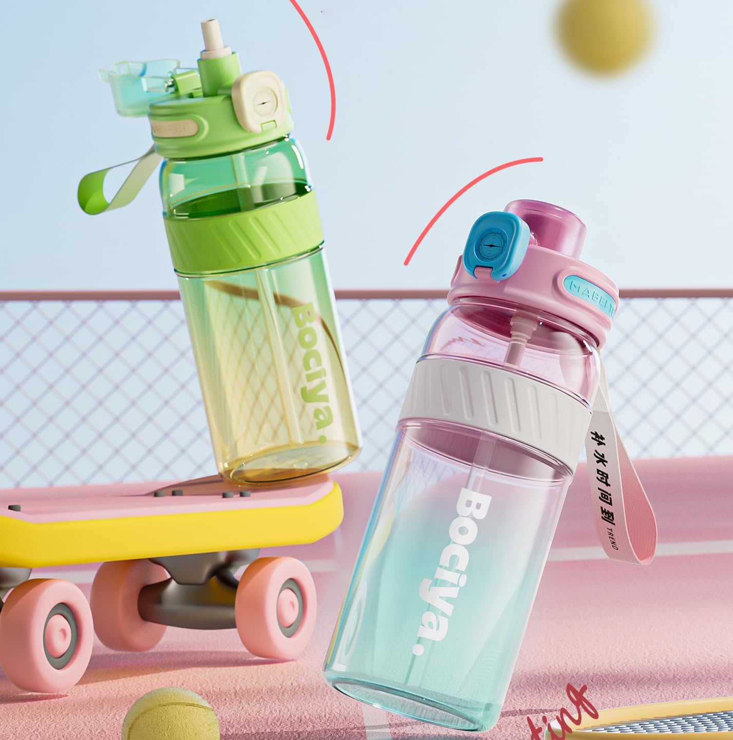 ZZT 34 oz Plastic Water Bottles, Sports Water Bottle With compass,Leakproof,Double Drinking,Sports Water Bottle for Indoor and Outdoor Activity ﻿ (Pink)