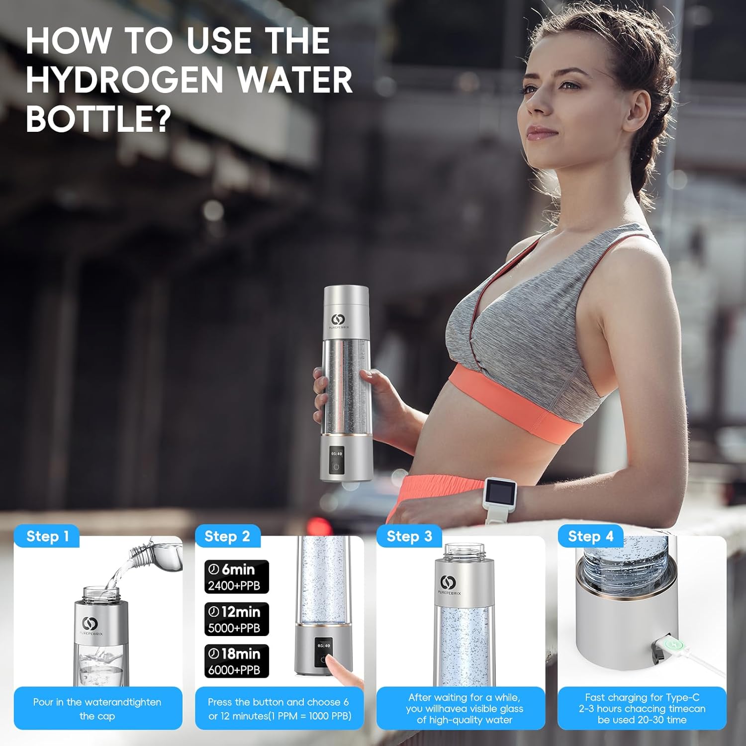 Hydrogen Water Bottle Generator – Up to 6400PPB Pure Hydrogen | IHSA Certified SPE/PEM Tech | Portable Hydrogen Water Bottle for Better Hydration, Recovery & a Thoughtful Wellness Gift