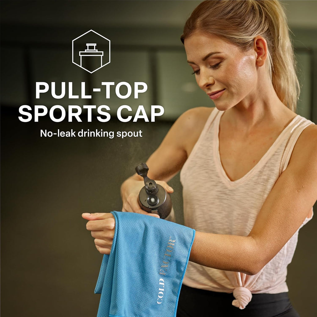 COLD FACTOR Insulated Water Bottle with Cooling Spray – Refillable Sport Bottle for Gym, Cycling, Fitness, and Outdoor Sports, Bike BPA Free, Reusable Design for Training and Travel, 20oz Blue/White