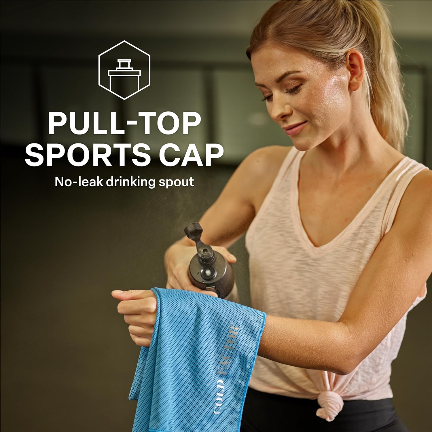 COLD FACTOR Insulated Water Bottle with Cooling Spray – Refillable Sport Bottle for Gym, Cycling, Fitness, and Outdoor Sports, Bike BPA Free, Reusable Design for Training and Travel, 20oz Blue/White