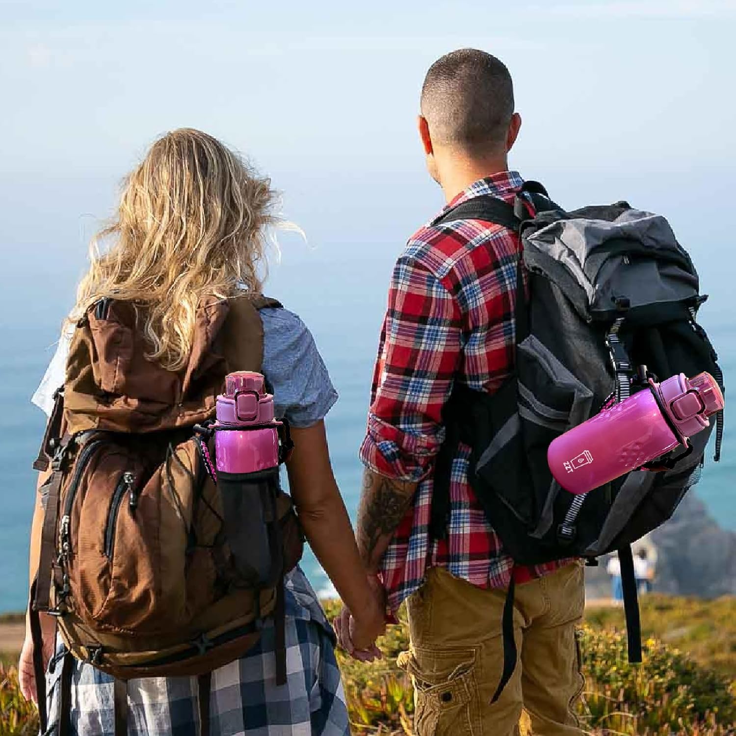 ZZT 25 oz Water Bottle with Spout & Adjustable Paracord Handle,Wide Mouth Water Jug with Leak Proof,Tritan, BPA Free for Gym Fitness & Outdoor (Pink)