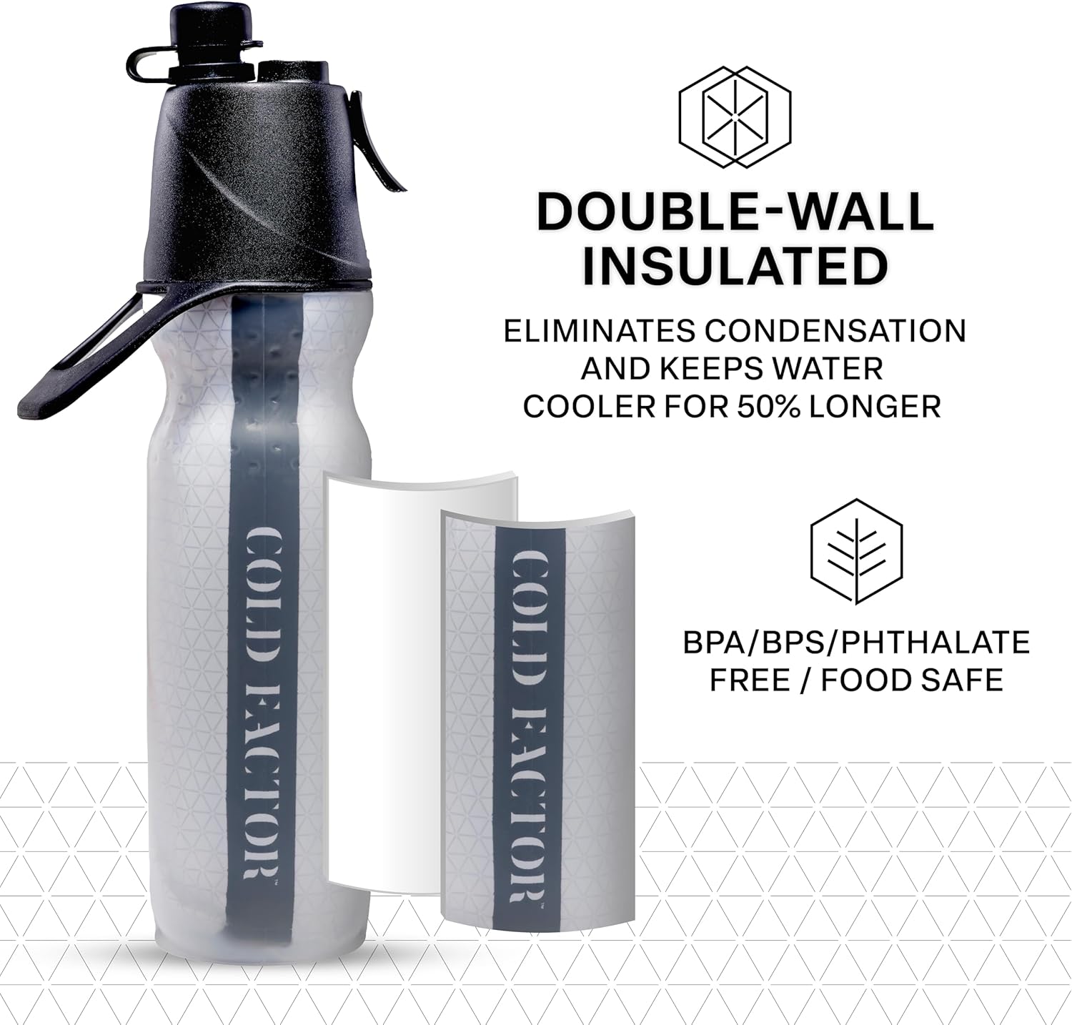 COLD FACTOR Insulated Water Bottle with Cooling Spray – Refillable Sport Bottle for Gym, Cycling, Fitness, and Outdoor Sports, Bike BPA Free, Reusable Design for Training and Travel, 20oz Blue/White