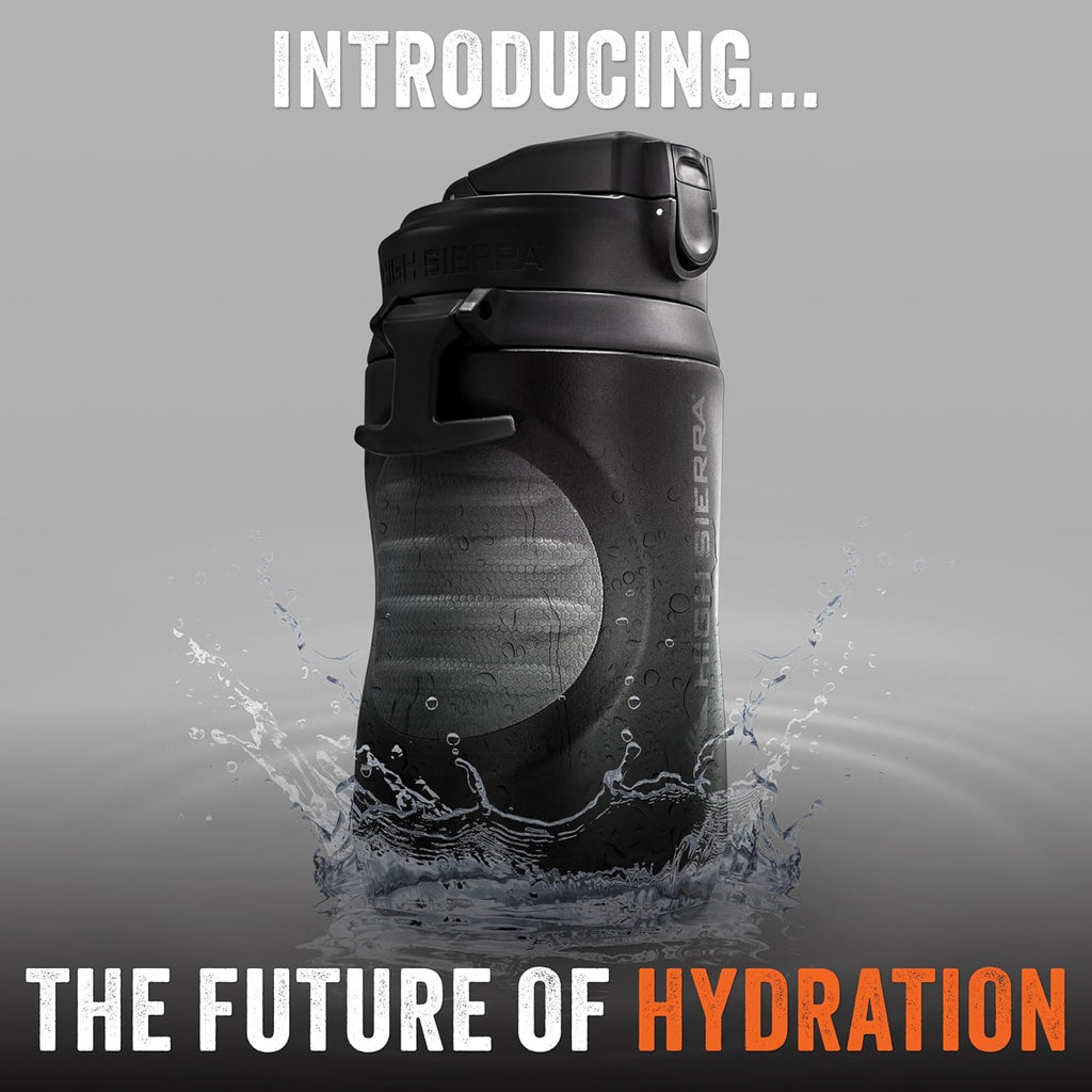 High Sierra 64 ounce Insulated Water Bottle – 64 oz Water Jug, Double Wall Insulation, Leakproof Flip-Top Lid, Silicone Spout, BPA-Free Half Gallon Bottle for Gym, Hiking, Outdoors with Fence Anchor