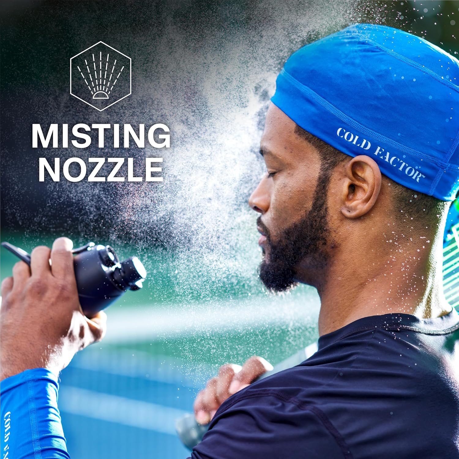 COLD FACTOR Insulated Water Bottle with Cooling Spray – Refillable Sport Bottle for Gym, Cycling, Fitness, and Outdoor Sports, Bike BPA Free, Reusable Design for Training and Travel, 20oz Blue/White